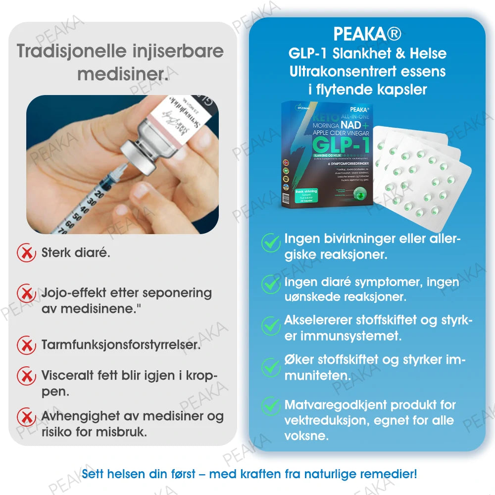 [Offisielt autorisert butikk] PEAKA® GLP-1 Slankende og Helsefremmende Ultra Konsentrerte Essensielle Væskeperler – NAD+, Moringa, ACV og Keto BHB (✅raskvirkende, langvarig effekt, retter seg mot diabetes, fedme og hjerte- og karsykdommer)